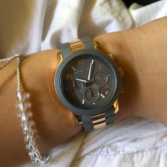 michael kors grey and rose gold watch